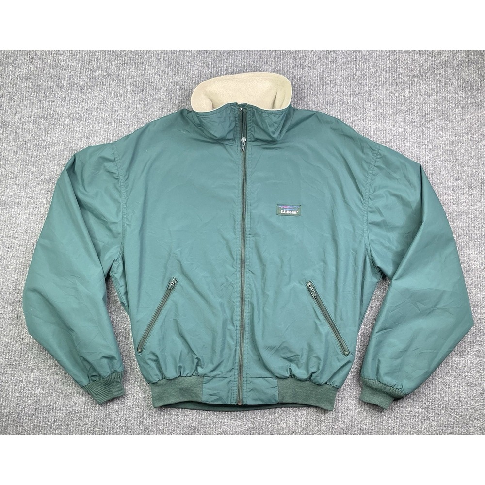 LL Bean Three-Season Jacket Mens XL Green Fleece Lined Bomber Full Zip Coat